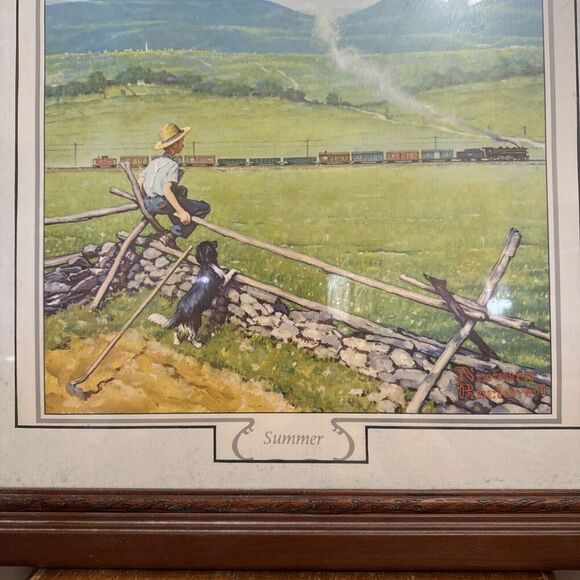 Norman Rockwell "Watching The Train" Boyhood Dreams Four‎ Seasons Summer Framed - Picture 3 of 8